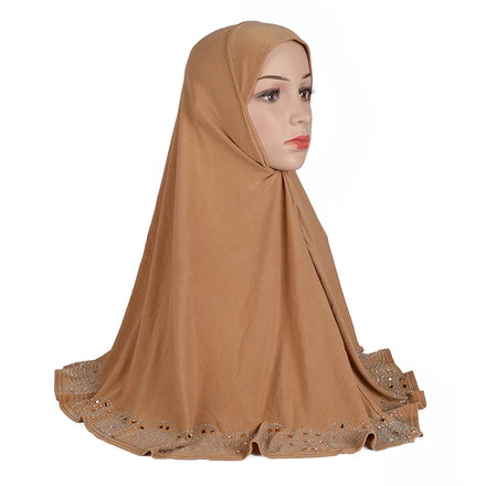 Big Size Malaysia Muslim Instant Hijab Scarf With Rhinestones Islamic Headscarf Hats Armia Pull on Headwrap Ramadan Hijabs