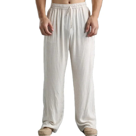 Customized Wholesale Mens Casual Linen Pants Elasticated Waist Straight Leg Linen Trousers for Men