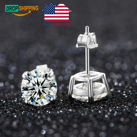 Dropshpping USA Stock Bling Luxury Handmade Push Back 925 Sterling Silver VVS Moissanite Diamond Classic Solitaire Stud Earring