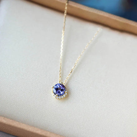 Simple Luxury 14K Gold Plated 925 Sterling Silver Blue Sapphire CZ Stone Pendant Necklace for Women Girls