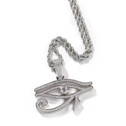 Hip Hop Iced CZ Ancient Egyptian Eye of the Horus Pendant Necklace Trendy Brass Rope Chain for Weddings