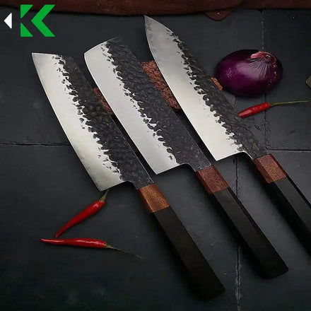 Chef Knife Three-Layer Composite Steel Handmade Forged Sharp Cleaver Slicing Knife Utility Santoku Kitchen Cooking Tools