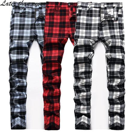42-Inch Plus Men's Slim Fit Chino Pants Stretchy Business Casual Pencil Check Lightweight Mid Waist Leisure Trousers
