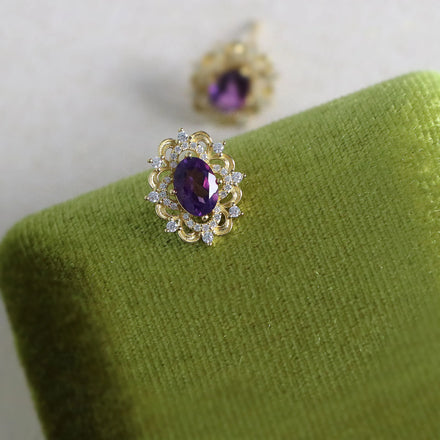 Vintage Luxury Pure 925 Sterling Silver Square Purple Diamond Zircon Stud Earrings for Women Girls