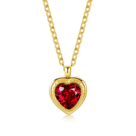 Trendy 18k Gold Plated Stainless Steel Zircon Heart Pendant Necklace for Women