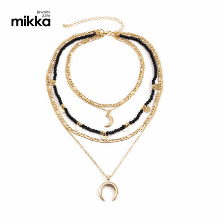 Best Selling Popular Jewelry Multi-layer Crescent Pendant Necklace Metal Pearl Choker Clavicle Necklace