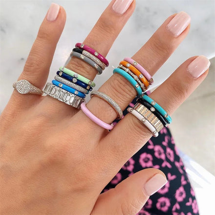 Designer Jewelry Painting Oil Zircon Ring Brass Copper Plated 18k Real Gold Ring Simple Fashion Hand Creative Women Finger Ring