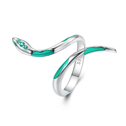 Factory 925 Sterling Silver Colored Green Snake Open Rings for Women Lovely Party Statement Ring Fine Jewelry Gift BSR328
