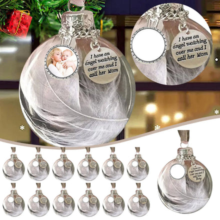 RubySub Modern Heart Memorial Ball Christmas Ornament Transparent Feather Pendant for Decorations Factory Wholesale