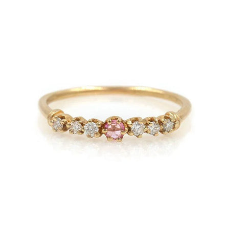 European and American Lady Brass Ring Pink Gemstone Simple Copper Plated 18K Gold Hand Decoration Women Diamond Ring