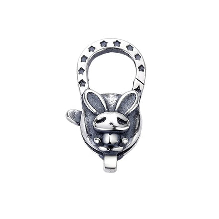 Oxidized Sterling Silver Funny Rabbit Animal Lobster Claw Clasp for DIY Bracelet Necklace Making