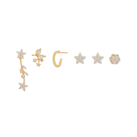 ZUOLA Leaf Flower CZ Earrings Set 925 Sterling Silver Post 18K Gold Plated Hypoallergenic Stud Earrings for Women