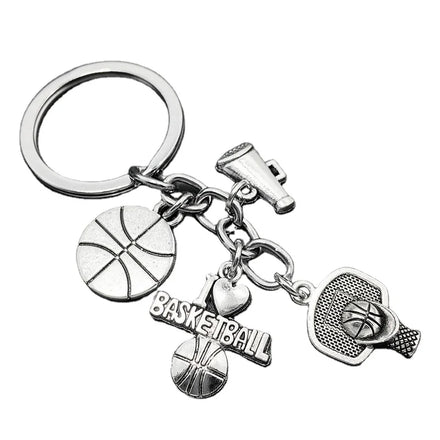 Fashion Metal Keychain Football Basketball Rugby Baseball Cheerleader Athlete Gift Clover Charms