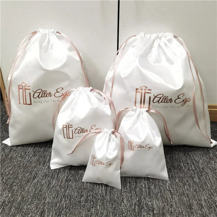 Custom Logo Satin Hair Bundles Dust Bag Custom Logo Gift Drawstring Pouch Silk Dust Bag Handbag Cover Dust Bag