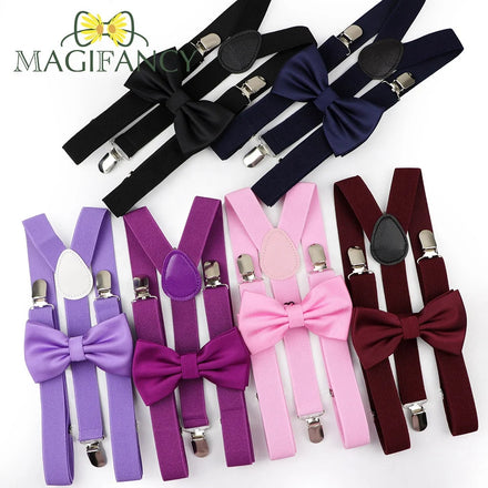 Mens Soild Colorful Suspenders Polyester Bowtie Set Unique Y-Back Braces Butterfly Bow Tie Adjustable Accessory High Quality Bow