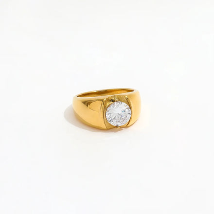 Fenny Stainless Steel Jewelry Light Luxury Simple Round Cubic Zirconia Ring for Women 18K Gold Plated Wholesale Jewelry