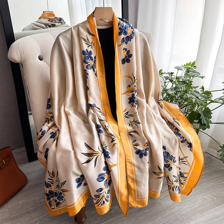 Wholesale 2026 Summer Fashion Women Large Soft Multi-Functional Shawls Long Luxury Designer Floral Printed Polyester Silk Scarf