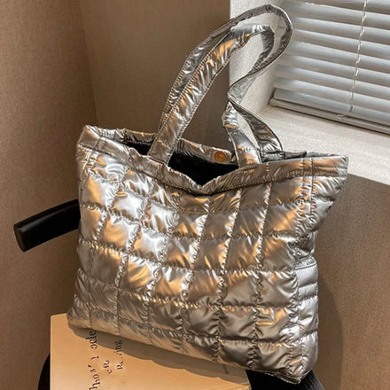 Minimalist Ladies Women Nylon Shoulder Handbag Puffer Geometric Quilted Tote Bag