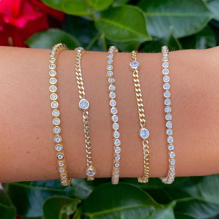 Simple 925 Sterling Silver Tennis Chain Round Square Zircon Charm Bracelet Star Chain Bracelet for Women