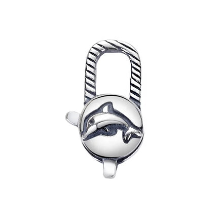 Retro Style Oxidized Sterling Silver Marine Life Jewelry Connector Findings Dolphin Pendant Clasp 925 Bracelet Lock