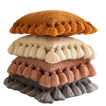 Tufted Throw Pillows Cover Boho Woven Tufted Pillowcase With Tassel Woven Decorative Pillow Cushion Covers