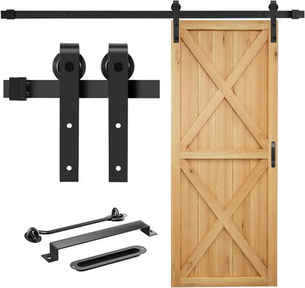 RHETECH Modern Satin Carbon Steel Sliding Barn Door Hardware Kits Easy Screws for Home Interior Use-for Living Room Bathroom