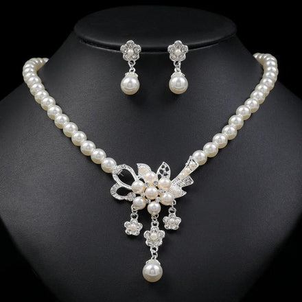 Hot Selling Crystal Flower Jewelry Set Necklace Earrings Pearl Jewelry Set for Women