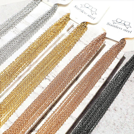 Wholesale Unisex Dainty Jewelry Trendy Gold Rose Gold Gun 45cm + 5cm Extender Rolo Necklaces Geometric Silver Cable Chains