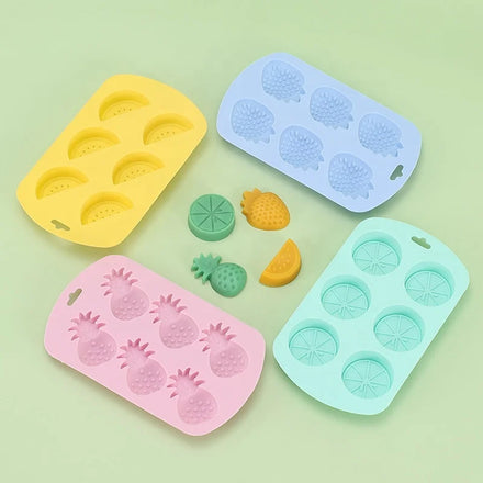 DIY 6 Cavity 3D Watermelon Strawberry Lemon Pineapple Tropical Fruit Shapes Silicone Chocolate Cake Ice Mold Fruit Ice Trays