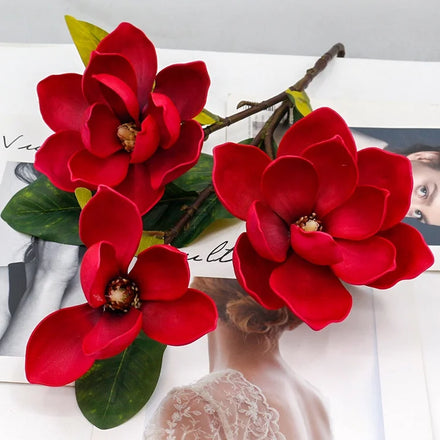 Wholesale EVA Artificial Magnolia Flower 3 Heads Flower Foam Real Touch Magnolia Flowers for Home