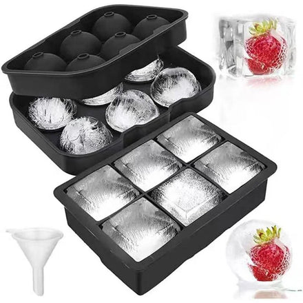 Jinke Direct Factory 2 Pack Food Grade Easy Release Flexible Large Sphere Square Ice Cube Silicone Ice Cube Molds with Lid