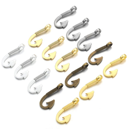 5 Colors Fish Hook Charms Metal Pendants for Jewelry Making DIY Handmade Craft 31*13mm H11