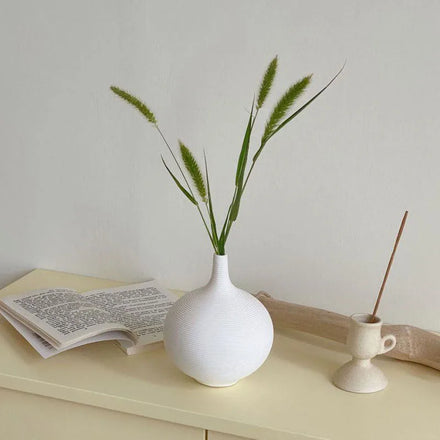Modern Minimalist Home Geometric White Striped Ceramic Vase Living Room Desktop Bookcase Decoration Ceramic Decoration