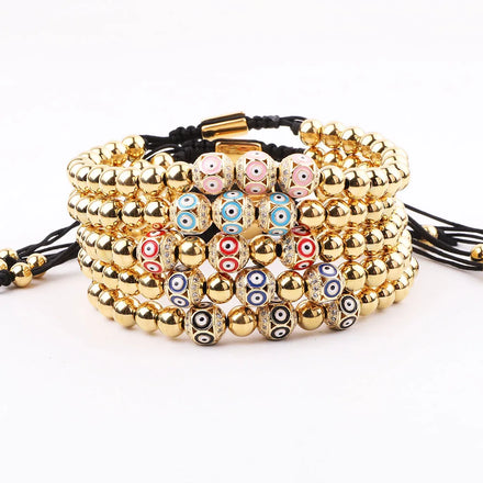 New Design CZ Enamel Eye Ball Stainless Steel Beads Custom Logo Macrame Bracelet JBS12341
