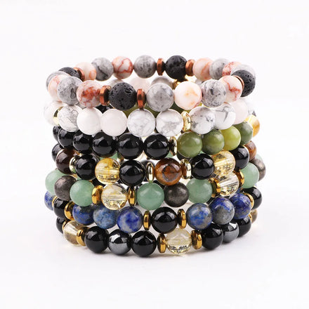 Natural Stone Beads Bracelet Semi-Precious Gemstone Agate Tiger Eye Healing Crystal Citrine Elastic Bracelet JBS12336