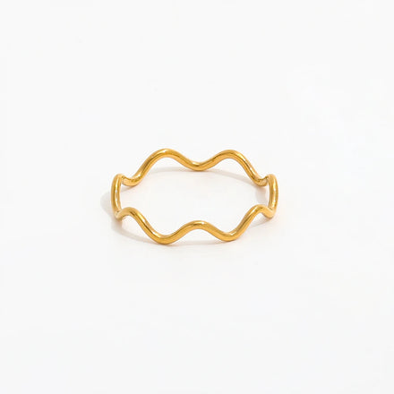 Joolim Jewelry 18K Gold Plated Stainless Steel Lines Waved Super Fine Dainty Rings for Women
