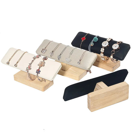 Elegant Sturdy Wood Base Velvet PU T-Bar Bracelet Stand Watch Display Holder Jewelry Showroom Props