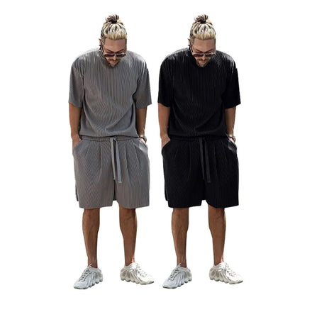 2026 Men Summer Casual Shorts Sets T Shirt +shorts Solid Male Tracksuit Set Men's 2 Pieces Sets