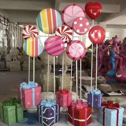Candy Cartclassic Wood Flower Wall Window Frame Home Decor/giant Lollipop Decoration/life Size Candy Props for Sale