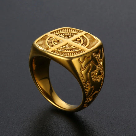New Design Waterproof Vitruvian Man Rings Custom Jewelry Hiphop Punk Compass Ring for Men 316L Stainless Steel Ring