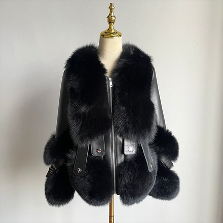 QIUCHEN QC22095 New Winter Casual Luxury Women's Genuine Leather Real Fox Fur Coat