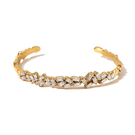 New Trendy 18k Gold Plated Stainless Steel Jewelry Party Gift Opening White Cubic Zirconia Bangles