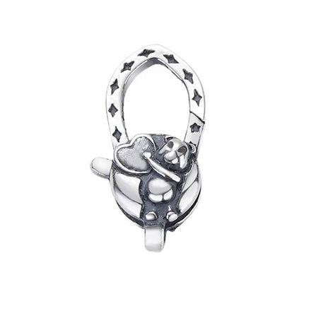 Oxidized Silver 925 Dog With Heart Lobster Clasp Black Tarnishing Look Silver Lock Findings for Bracelets Jewelry
