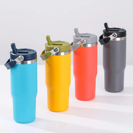 20oz 30oz Plastic Stainless Steel Eco-Friendly Spill Leak-proof Reusable Flip Straw Tumbler Vacuum Insulated Drinking Travel