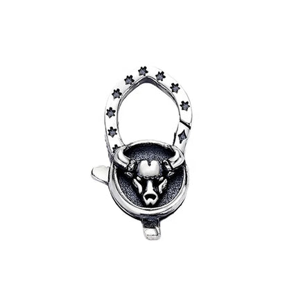 Punk & Hiphop Oxidized Sterling Silver Bull's Head Pendant Clasp Wild Animal OX Lobster Claw Clasp Clicker Lock for Bracelet