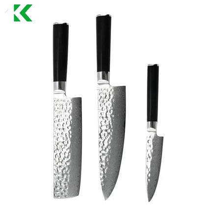 Damascus Messer Set VG10 Steel Hammered Knives Damascus Kitchen Knife with Ebony Wood Handle