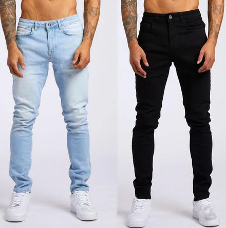 Classic Men's Spring and Autumn Jeans Business Casual Stretch Slim Denim Trousers Light Blue Black Trousers