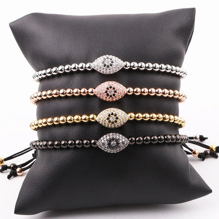 Classic Design Macrame Bracelet with 4mm Stainless Steel Beads and Small CZ Eye Charm Gift for Orthodox JBS12338