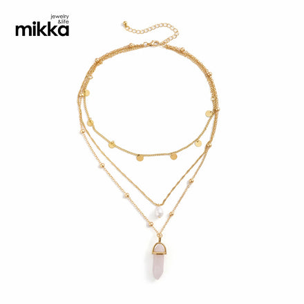 Vintage Stacked Crystal Pendants Hundred Match Collarbone Chain Simple Geometric Sequin Tassel Necklace