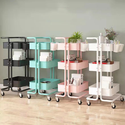 Nordic Small Cart Rack Rolling Bath Organizer Craft Rotating Basket Rack Roll Cart Kitchen Basket Trolley with Basket